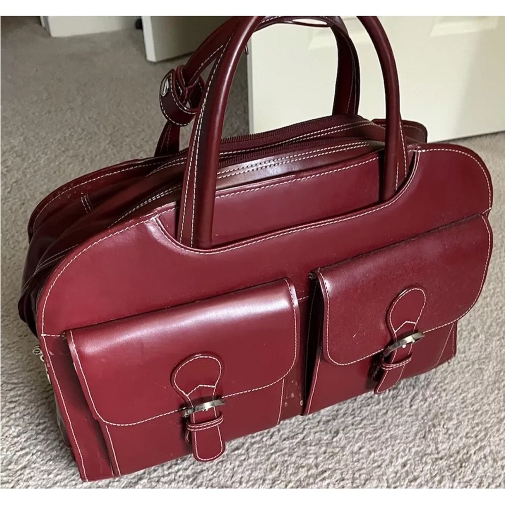 Mexican Leather Elegant Burgundy Leather Men's Trave Bag With Wheels and Space